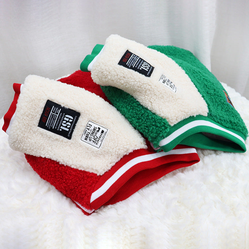 HKM-0167229 Quilted Padded Pet Dog Coat with Lamb Fur, Available in Green and Red, Sizes M to 2XL