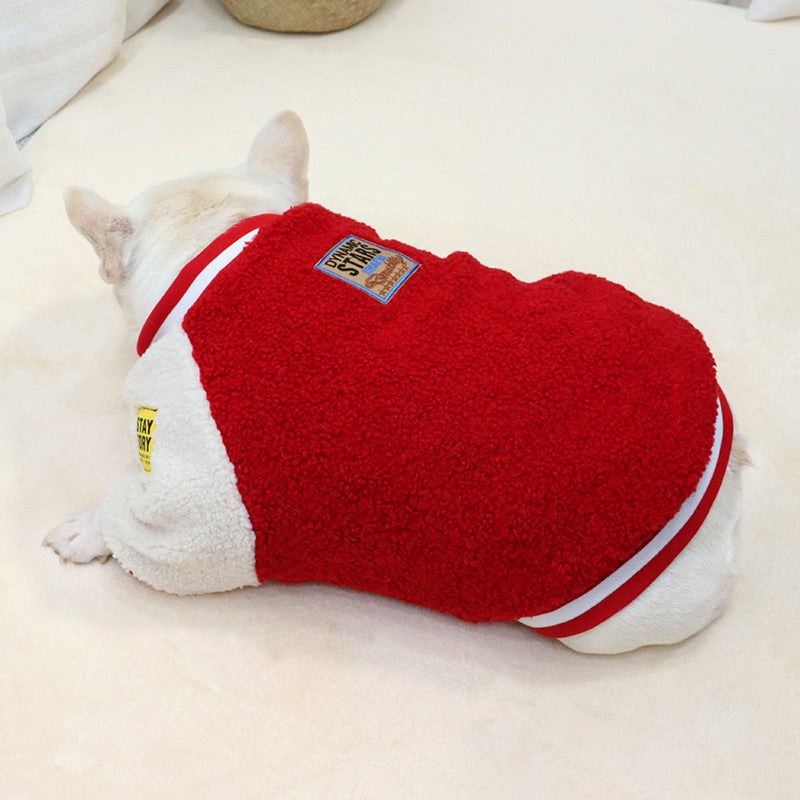 HKM-0167229 Quilted Padded Pet Dog Coat with Lamb Fur, Available in Green and Red, Sizes M to 2XL