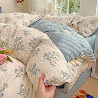 HKM-016915 Jacquard Cotton Bed Sheet Set in Blue and White Love Song Design, Multiple Sizes Available