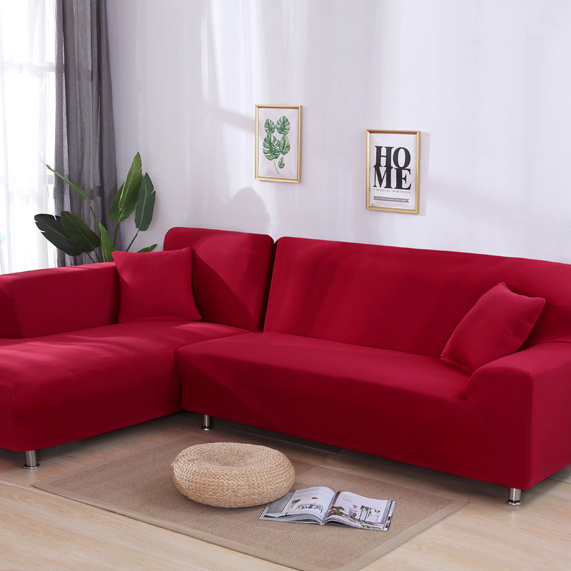 HKM-016979 Solid Color Polyester Sofa Cover - Full Elastic Fit for Living Room, Study, and More