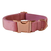 HKM-0170685 Luxurious Velvet Dog Collar with Double Microfiber Rose Gold Buckle ¨C Available in Multiple Sizes and Options