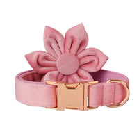 HKM-0170685 Luxurious Velvet Dog Collar with Double Microfiber Rose Gold Buckle ¨C Available in Multiple Sizes and Options