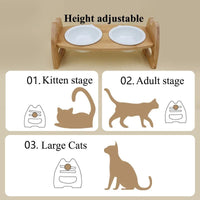 HKM-0170813 Height Adjustable Ceramic Pet Bowl with Wooden Stand for Dogs and Cats - Non-Slip & Tilt Design