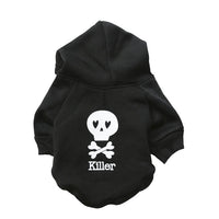 HKM-0172989 Hooded Pet T-Shirt Costume for Dogs with Black Skull Design, Fleece Material, Sizes XS to XXL