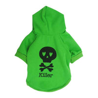 HKM-0172989 Hooded Pet T-Shirt Costume for Dogs with Black Skull Design, Fleece Material, Sizes XS to XXL