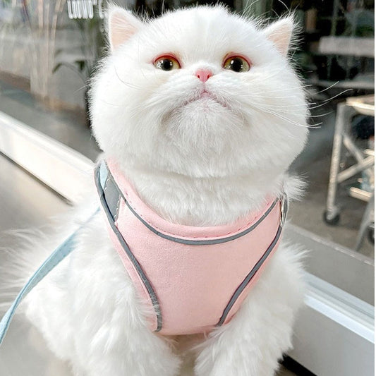 HKM-0173885 Reflective Chest Strap and Pulling Rope Vest for Cats - Multiple Sizes and Colors Available
