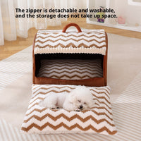 HKM-0174653 Houndstooth Semi-Enclosed Dog Kennel in Wavy Brown and Gray - Multiple Sizes Available