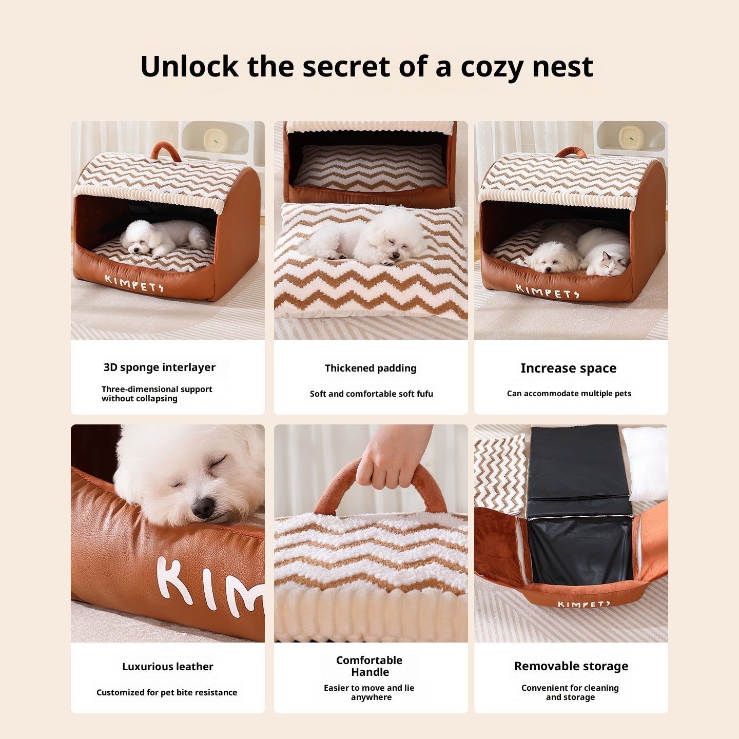 HKM-0174653 Houndstooth Semi-Enclosed Dog Kennel in Wavy Brown and Gray - Multiple Sizes Available