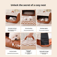 HKM-0174653 Houndstooth Semi-Enclosed Dog Kennel in Wavy Brown and Gray - Multiple Sizes Available
