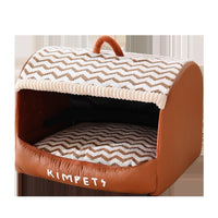 HKM-0174653 Houndstooth Semi-Enclosed Dog Kennel in Wavy Brown and Gray - Multiple Sizes Available