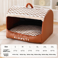 HKM-0174653 Houndstooth Semi-Enclosed Dog Kennel in Wavy Brown and Gray - Multiple Sizes Available