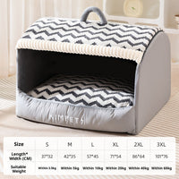 HKM-0174653 Houndstooth Semi-Enclosed Dog Kennel in Wavy Brown and Gray - Multiple Sizes Available