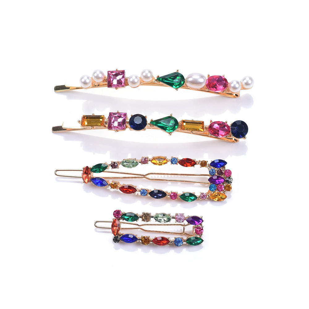 HKM-017491 European and American Retro Pearl Hairpin for Women - Alloy Geometric Design, Individually Packaged
