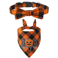 HKM-0176573 Plaid Dog Collar and Triangle Bib Set for Comfortable Pet Wear