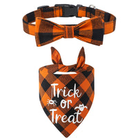 HKM-0176573 Plaid Dog Collar and Triangle Bib Set for Comfortable Pet Wear