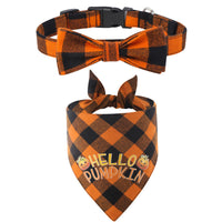 HKM-0176573 Plaid Dog Collar and Triangle Bib Set for Comfortable Pet Wear