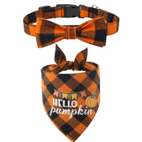 HKM-0176573 Plaid Dog Collar and Triangle Bib Set for Comfortable Pet Wear