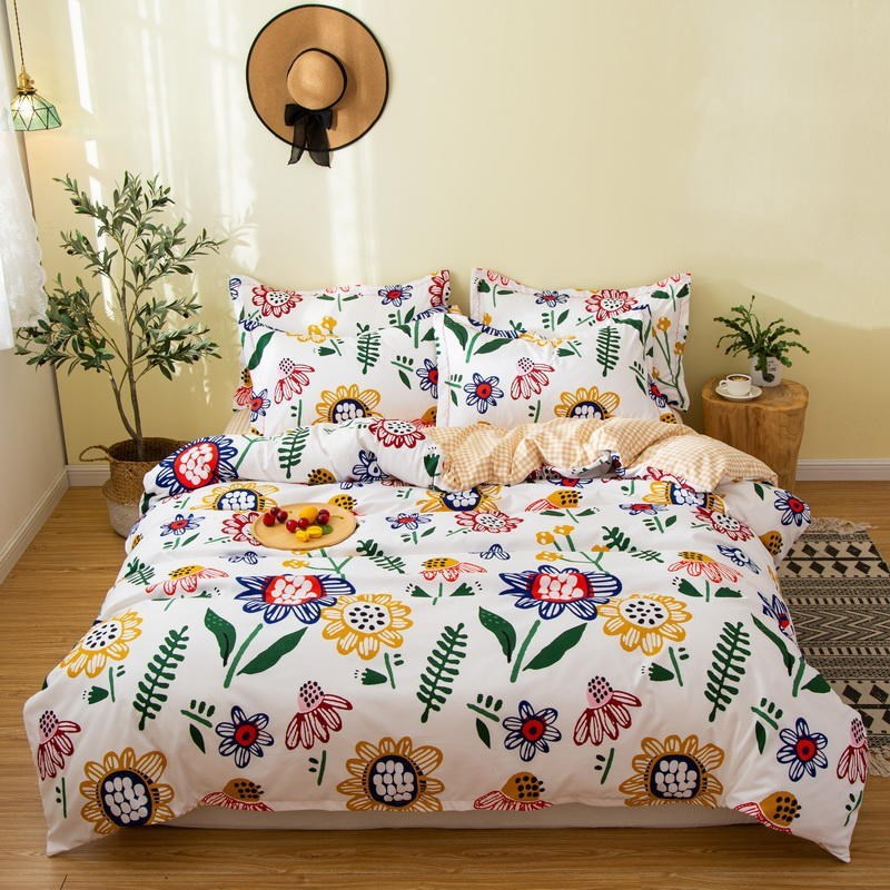 HKM-017683 Cotton Bedding Set with Quilt Cover and Fitted Sheet for Various Bed Sizes