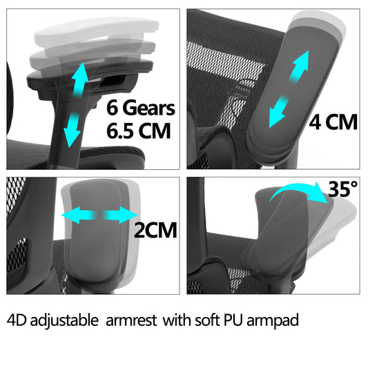 HKM-018003 Ergonomic Mid Back Mesh Office Chair with 2D Adjustable Headrest for Adults and Children