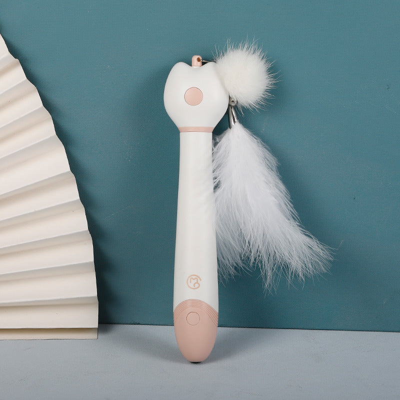 HKM-0181181 Telescopic Laser Cat Teaser Stick with Plush Feather and Ball
