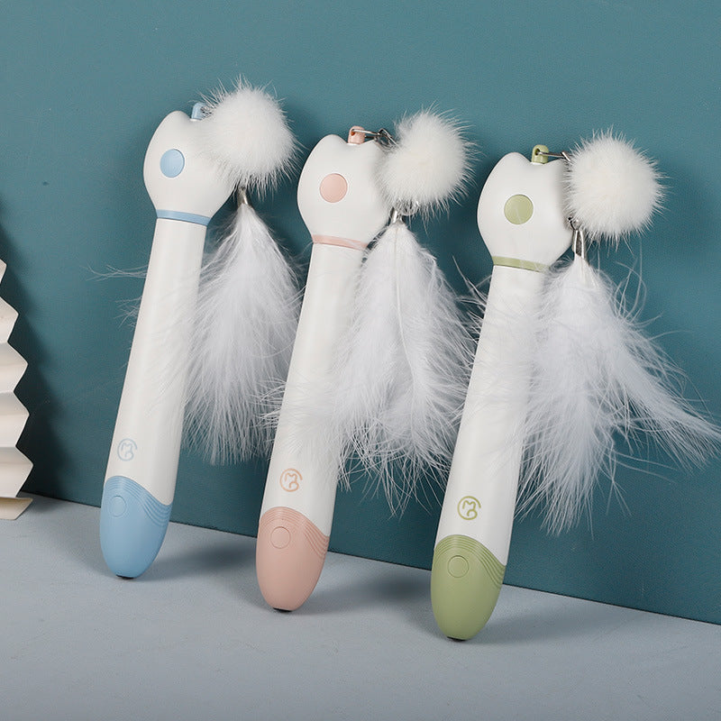 HKM-0181181 Telescopic Laser Cat Teaser Stick with Plush Feather and Ball