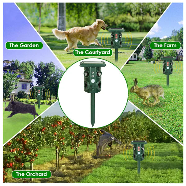 HKM-0181821 5-in-1 Solar & USB Animal Repeller with PIR Sensor, 3229 Sq.ft Coverage, Waterproof, for Rodents, Birds, and More