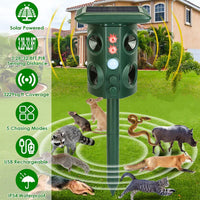 HKM-0181821 5-in-1 Solar & USB Animal Repeller with PIR Sensor, 3229 Sq.ft Coverage, Waterproof, for Rodents, Birds, and More