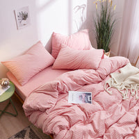 HKM-018387 Japanese-Style Tianzhu Cotton Striped Knitted Bedding Set - 4 Pieces for 1.8m Bed