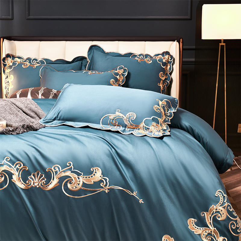 HKM-018387 Solid Color Embroidered Velvet Four-Piece Bed Sheet Set in Various Sizes