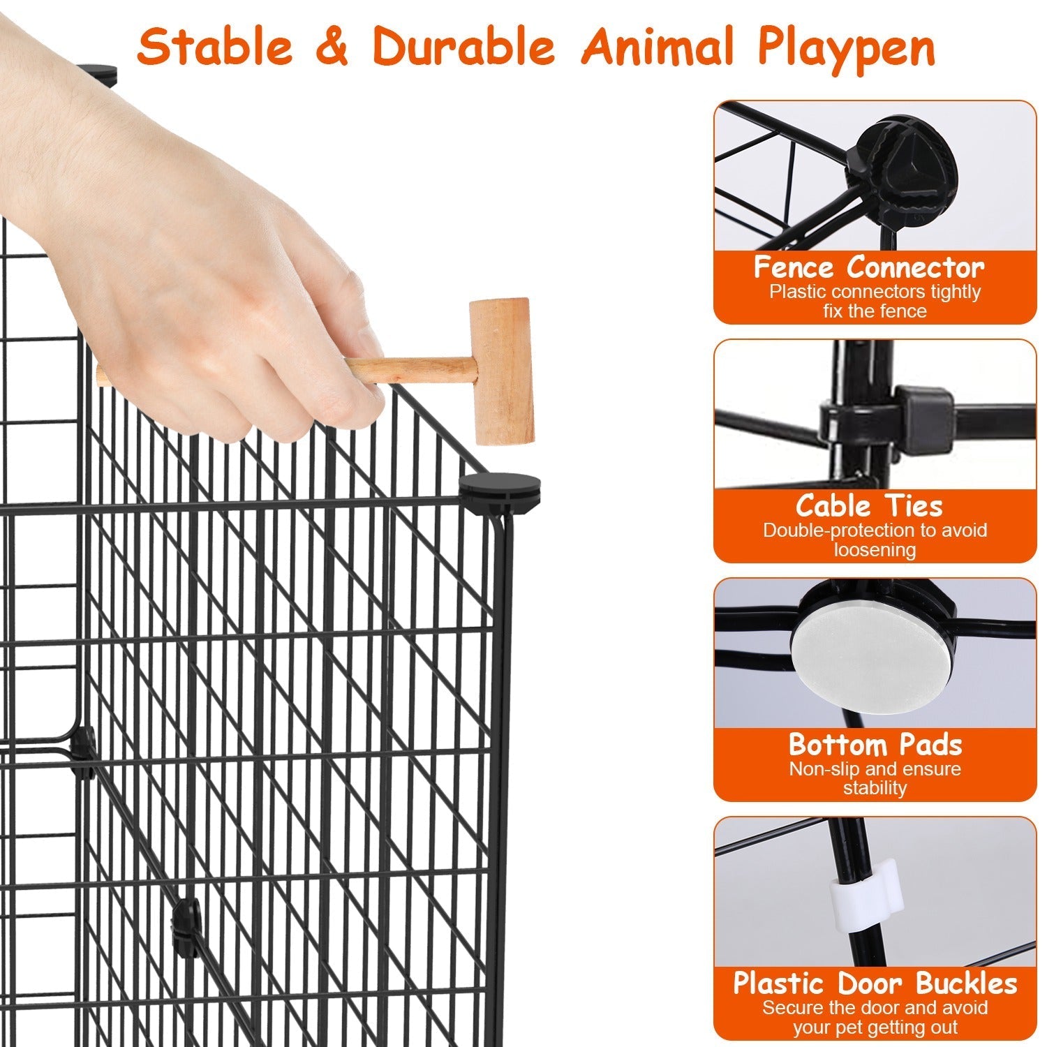 HKM-0183997 Durable Metal Animal Playpen with Door for Small to Medium Pets - Indoor & Outdoor Use, Easy Setup, Rustproof Design