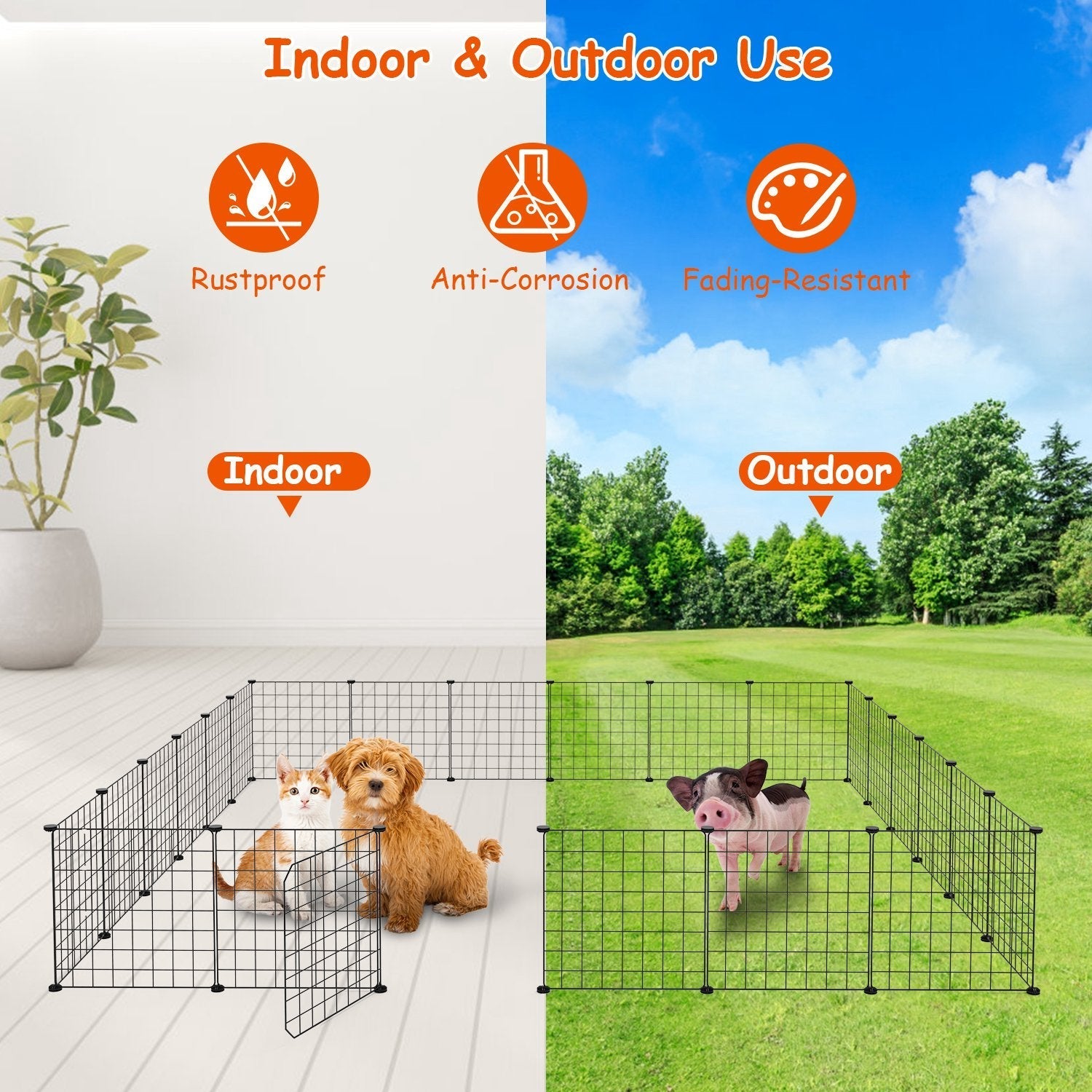 HKM-0183997 Durable Metal Animal Playpen with Door for Small to Medium Pets - Indoor & Outdoor Use, Easy Setup, Rustproof Design
