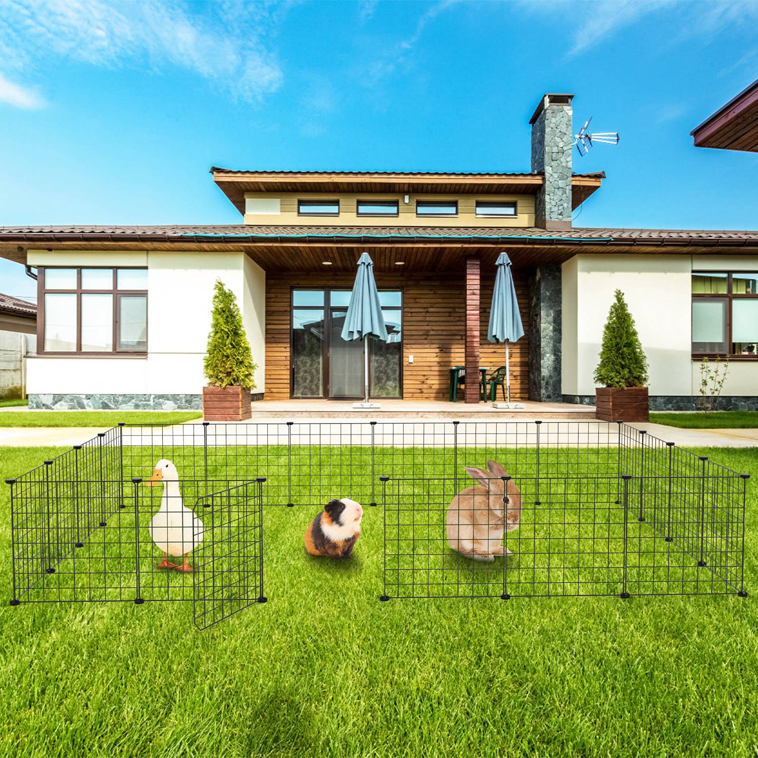 HKM-0183997 Durable Metal Animal Playpen with Door for Small to Medium Pets - Indoor & Outdoor Use, Easy Setup, Rustproof Design