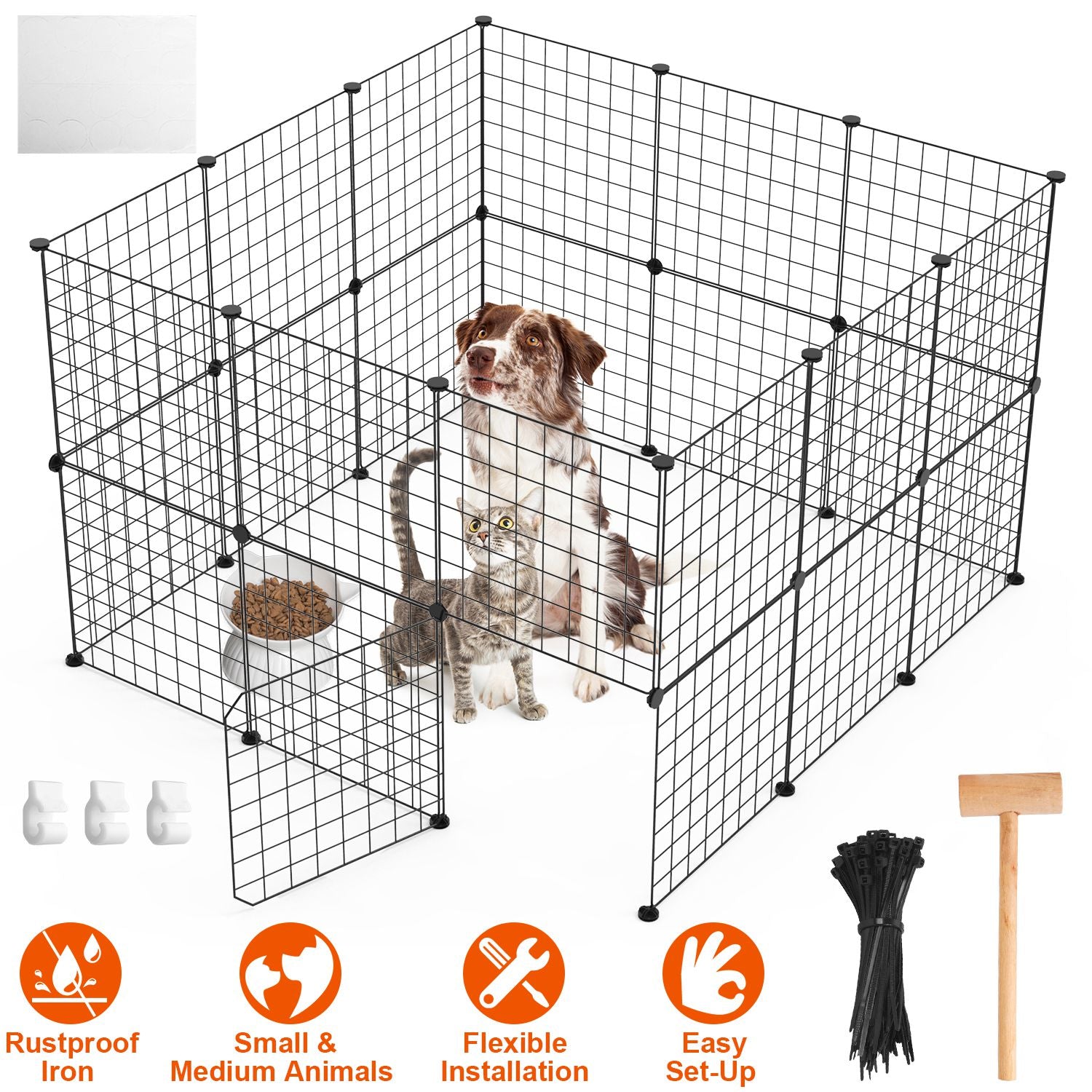 HKM-0183997 Durable Metal Animal Playpen with Door for Small to Medium Pets - Indoor & Outdoor Use, Easy Setup, Rustproof Design