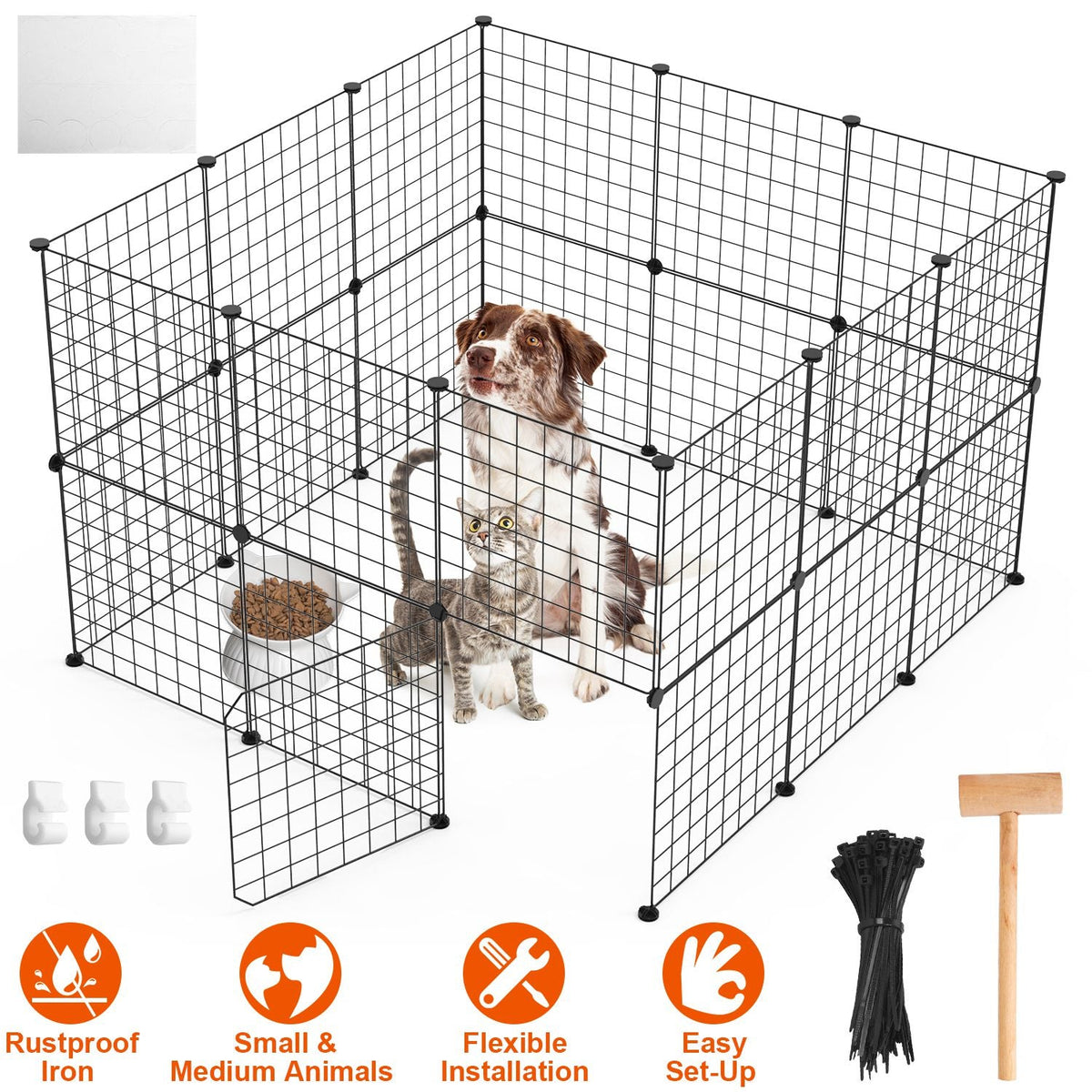 HKM-0183997 Durable Metal Animal Playpen with Door for Small to Medium Pets - Indoor & Outdoor Use, Easy Setup, Rustproof Design