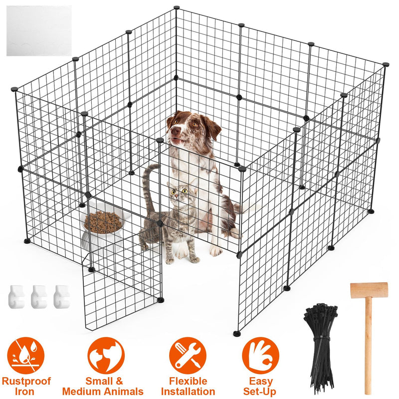 HKM-0183997 Durable Metal Animal Playpen with Door for Small to Medium Pets - Indoor & Outdoor Use, Easy Setup, Rustproof Design