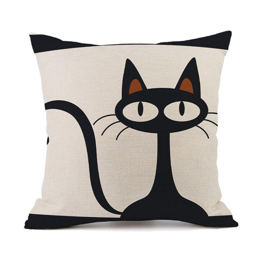 HKM-018451 Cute Kitten Animal Print Linen Decorative Pillowcase, 45x45cm