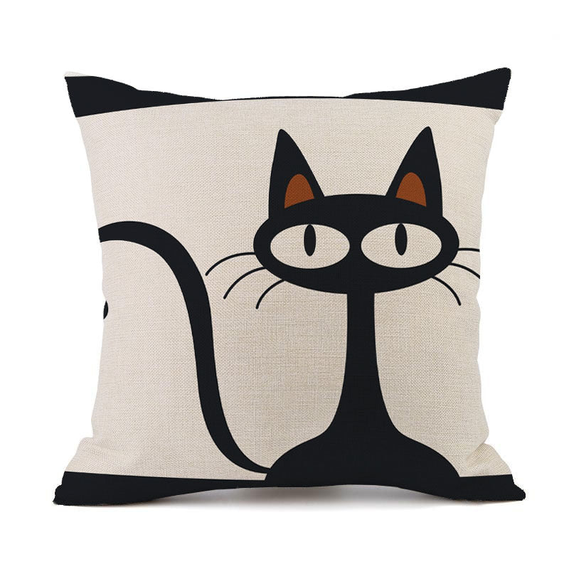 HKM-018451 Cute Kitten Animal Print Linen Decorative Pillowcase, 45x45cm