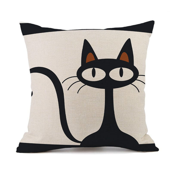 HKM-018451 Cute Kitten Animal Print Linen Decorative Pillowcase, 45x45cm
