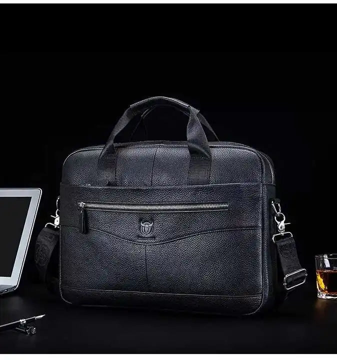 HKM-018451 Fireproof Adjustable Leather Briefcase for Men - Versatile Laptop and Shoulder Bag