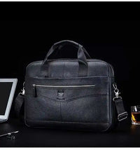 HKM-018451 Fireproof Adjustable Leather Briefcase for Men - Versatile Laptop and Shoulder Bag