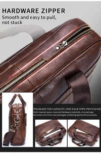 HKM-018451 Fireproof Adjustable Leather Briefcase for Men - Versatile Laptop and Shoulder Bag