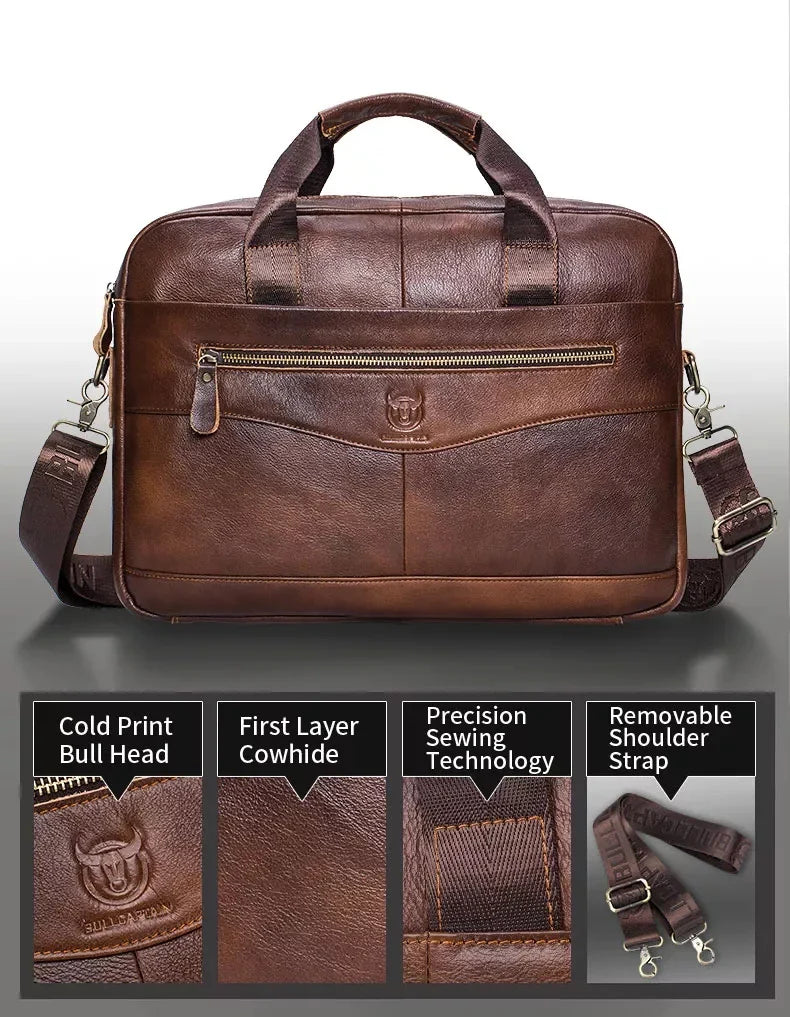 HKM-018451 Fireproof Adjustable Leather Briefcase for Men - Versatile Laptop and Shoulder Bag
