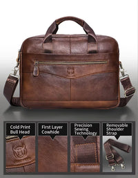 HKM-018451 Fireproof Adjustable Leather Briefcase for Men - Versatile Laptop and Shoulder Bag