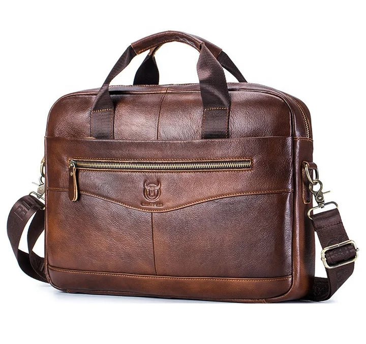 HKM-018451 Fireproof Adjustable Leather Briefcase for Men - Versatile Laptop and Shoulder Bag