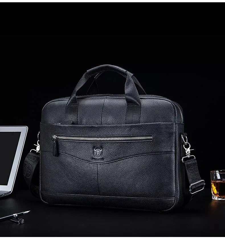 HKM-018451 Fireproof Adjustable Leather Briefcase for Men - Versatile Laptop and Shoulder Bag