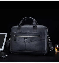HKM-018451 Fireproof Adjustable Leather Briefcase for Men - Versatile Laptop and Shoulder Bag