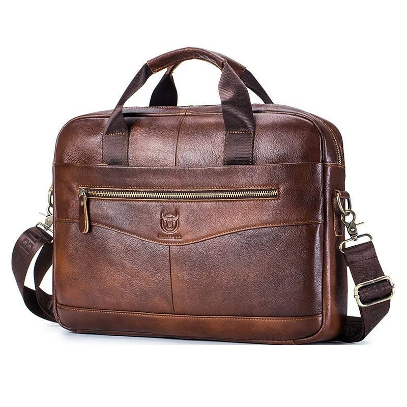 HKM-018451 Fireproof Adjustable Leather Briefcase for Men - Versatile Laptop and Shoulder Bag