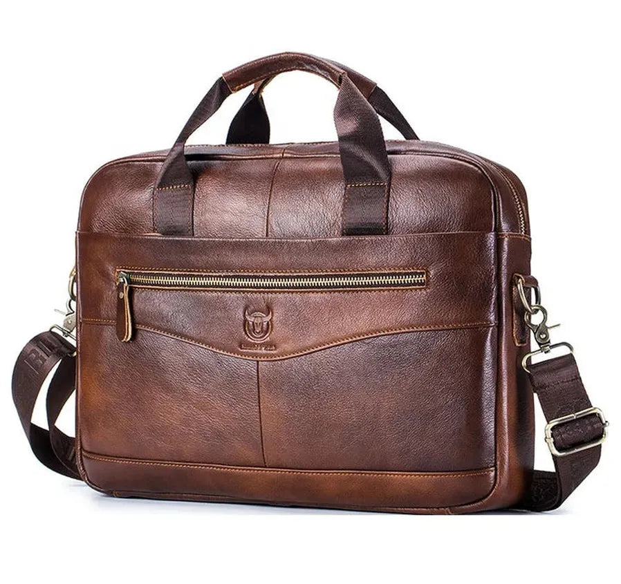 HKM-018451 Fireproof Adjustable Leather Briefcase for Men - Versatile Laptop and Shoulder Bag