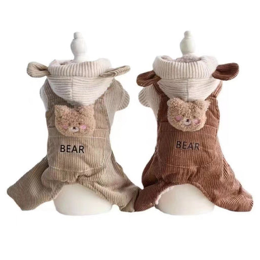 HKM-0184765 Thick Fleece-Lined Four-Legged Overalls for Pets in Light and Dark Brown