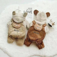 HKM-0184765 Thick Fleece-Lined Four-Legged Overalls for Pets in Light and Dark Brown